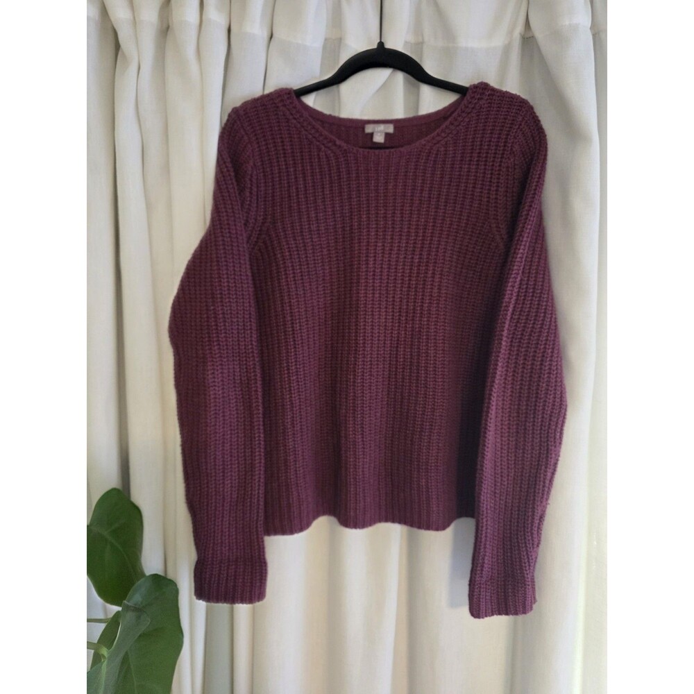 J Jill Plum Heather Purple Chunky Ribbed Knit Sweater Size Med Petite Boxy Wool